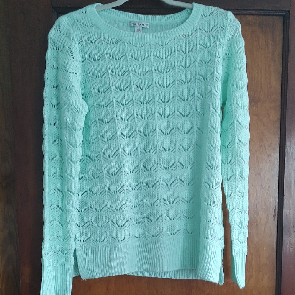 Hannah Mint Open-Knit Crew Sweater